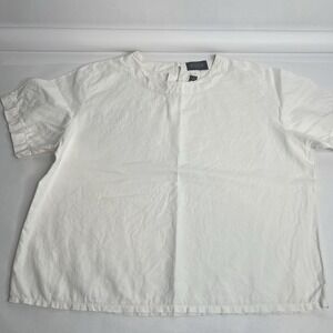 Vtg 100% Linen White Top Kenneth Gordon Women's 12 Short Sleeve Blouse Tunic